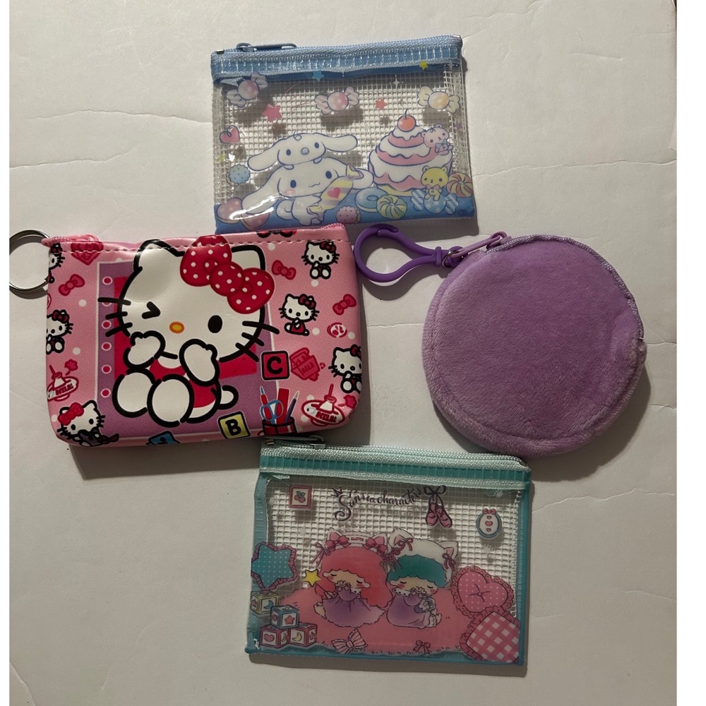 Sanrio Hello Kitty Cinnamoroll Little Twin Stars Coin Purse Pouch Bundle 4pc